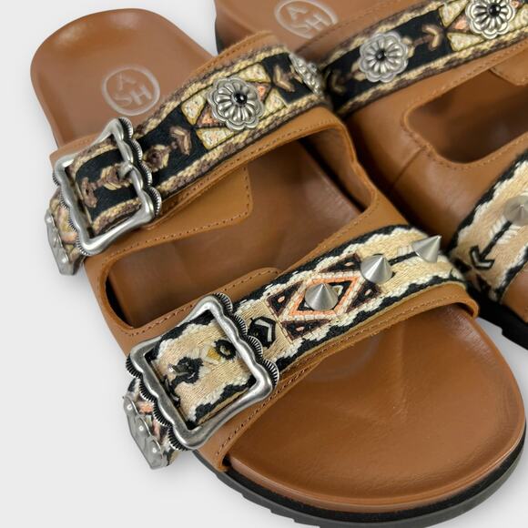 ASH Ulysse Boho Woven Strap Buckle Studded Slide Slip-on Sandal Size 39 US 8.5/9 - Picture 2 of 12